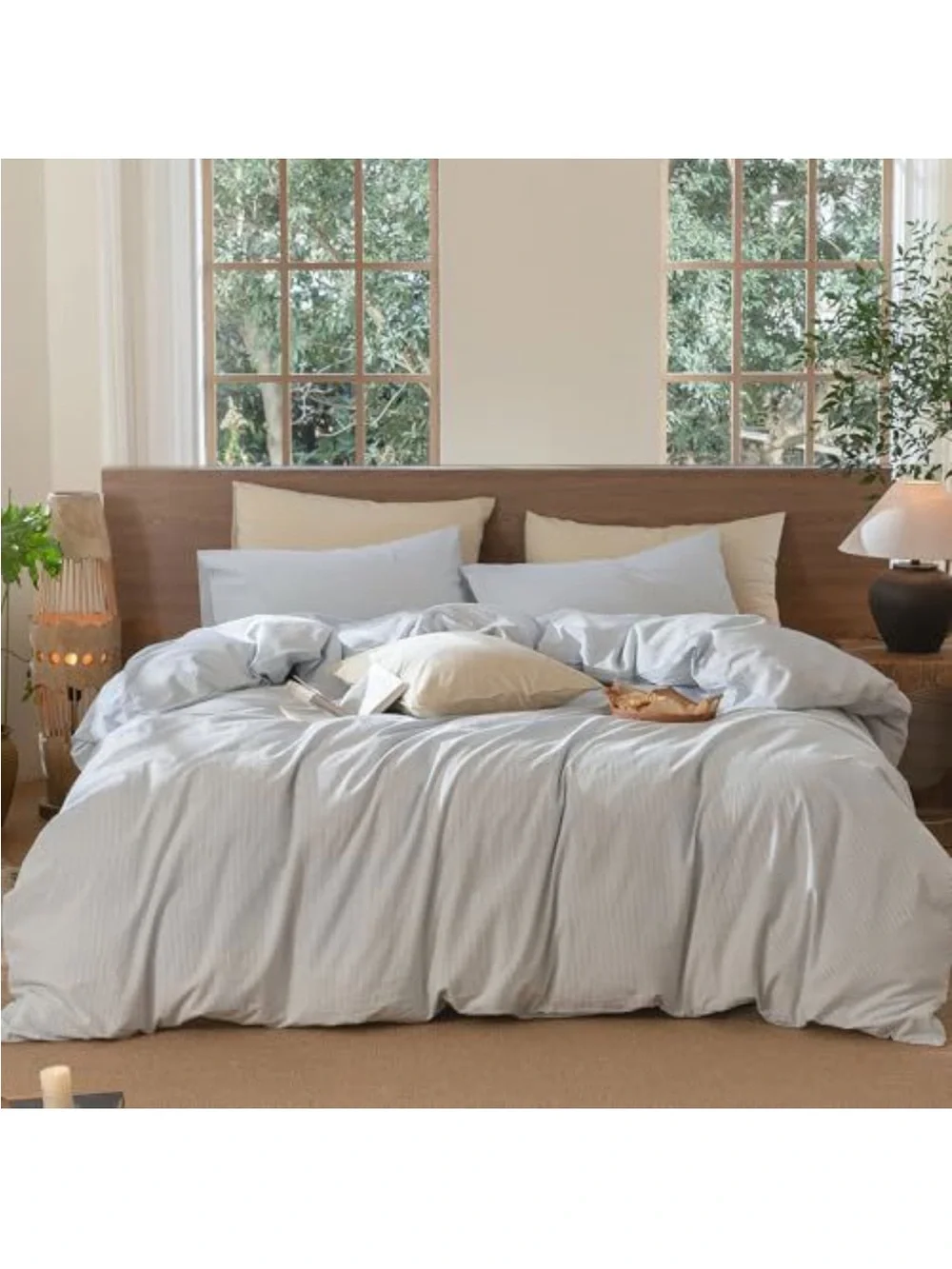 NEW MooMee Striped Duvet Cover Set 100% Washed Cotton Linen Like CAL KING